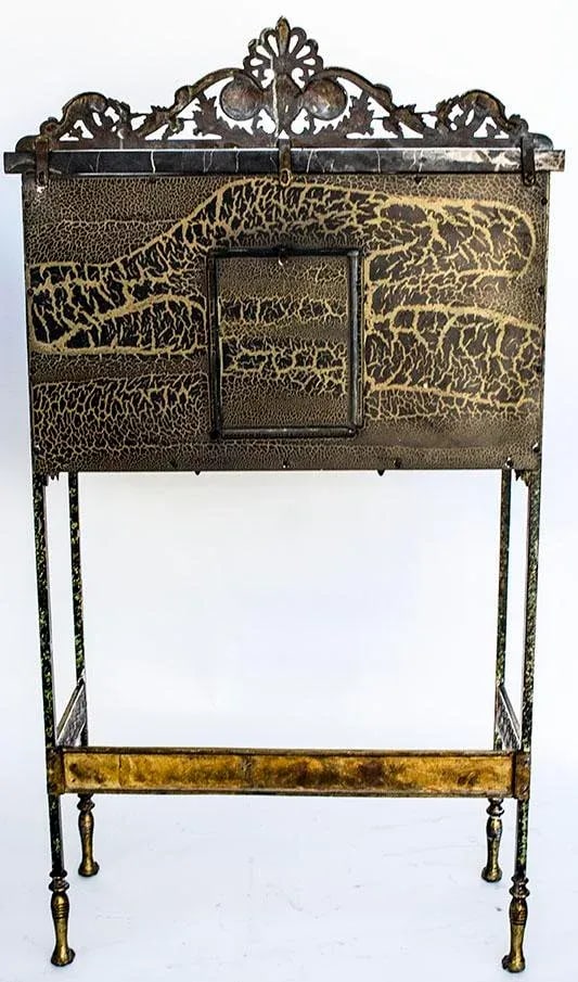 1920's Oscar Bach Telephone Cabinet & Chair - Bronze & Marble - 10