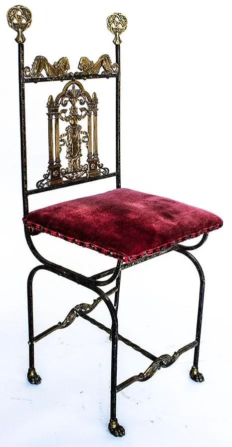 1920's Oscar Bach Telephone Cabinet & Chair - Bronze & Marble - 2