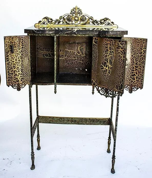 1920's Oscar Bach Telephone Cabinet & Chair - Bronze & Marble - 6