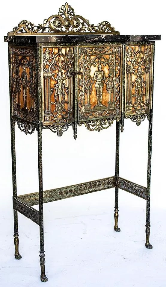 1920's Oscar Bach Telephone Cabinet & Chair - Bronze & Marble - 7