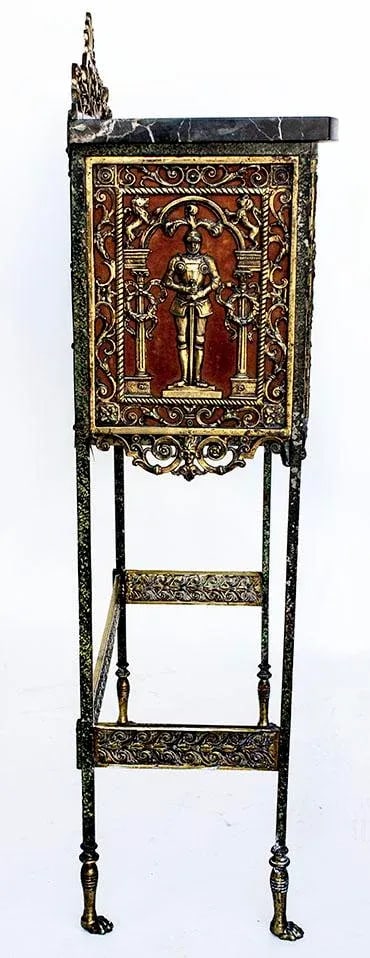 1920's Oscar Bach Telephone Cabinet & Chair - Bronze & Marble - 9