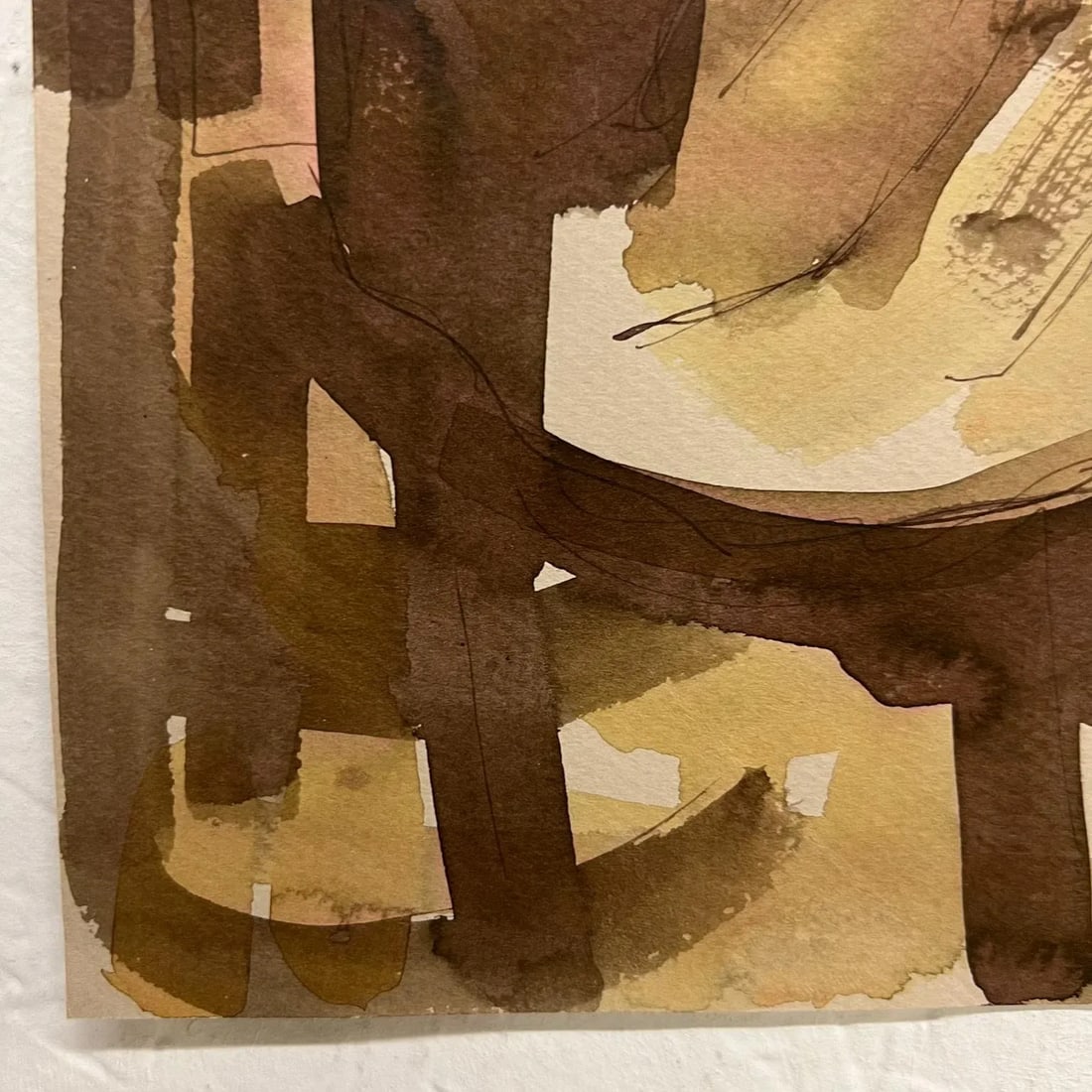 Stylized Brown Portrait Watercolor, Signed Circa 1967, 10.5x17 Inches - 3