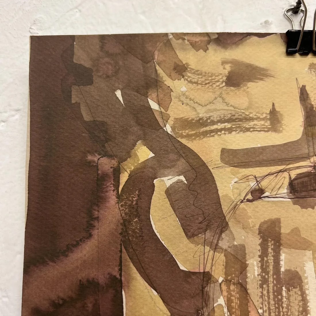 Stylized Brown Portrait Watercolor, Signed Circa 1967, 10.5x17 Inches - 4