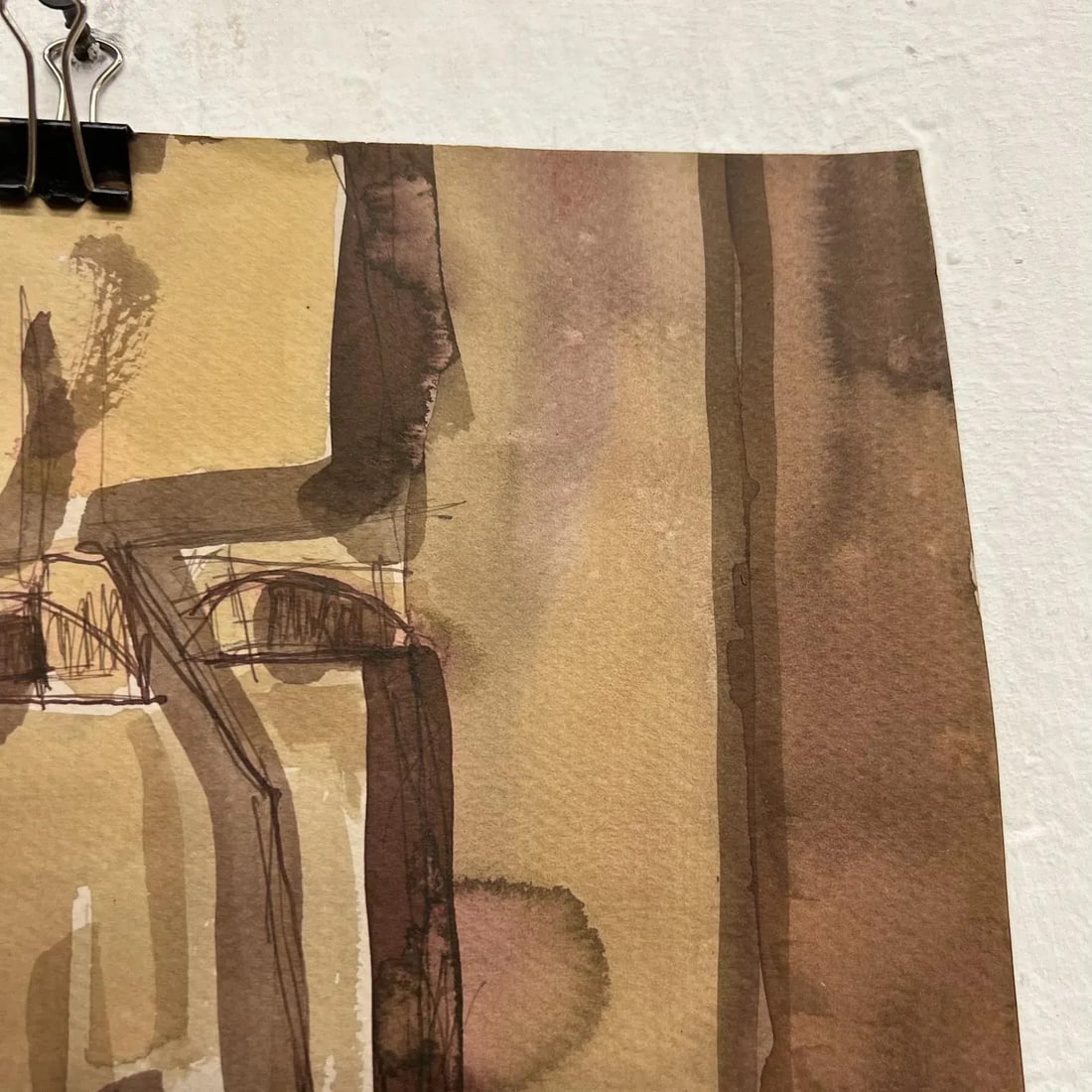 Stylized Brown Portrait Watercolor, Signed Circa 1967, 10.5x17 Inches - 5