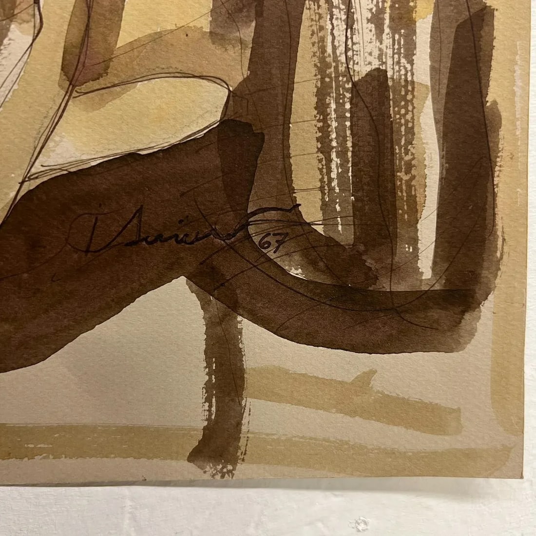 Stylized Brown Portrait Watercolor, Signed Circa 1967, 10.5x17 Inches - 6