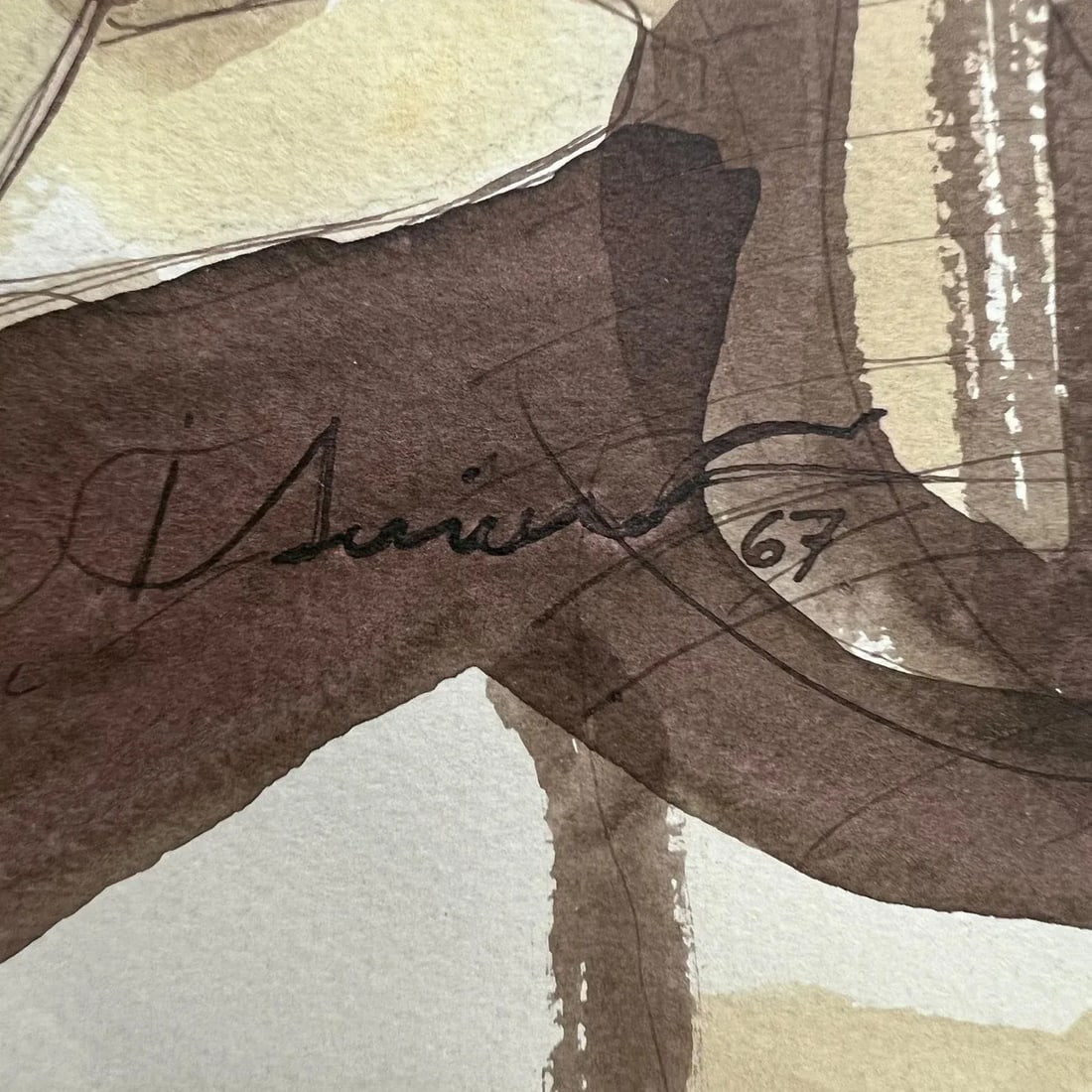 Stylized Brown Portrait Watercolor, Signed Circa 1967, 10.5x17 Inches - 7