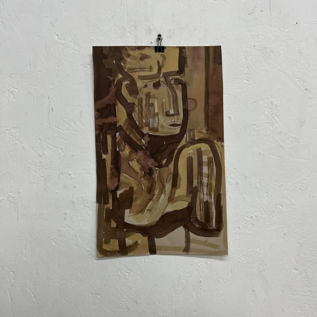 Stylized Brown Portrait Watercolor, Signed Circa 1967, 10.5x17 Inches - 9