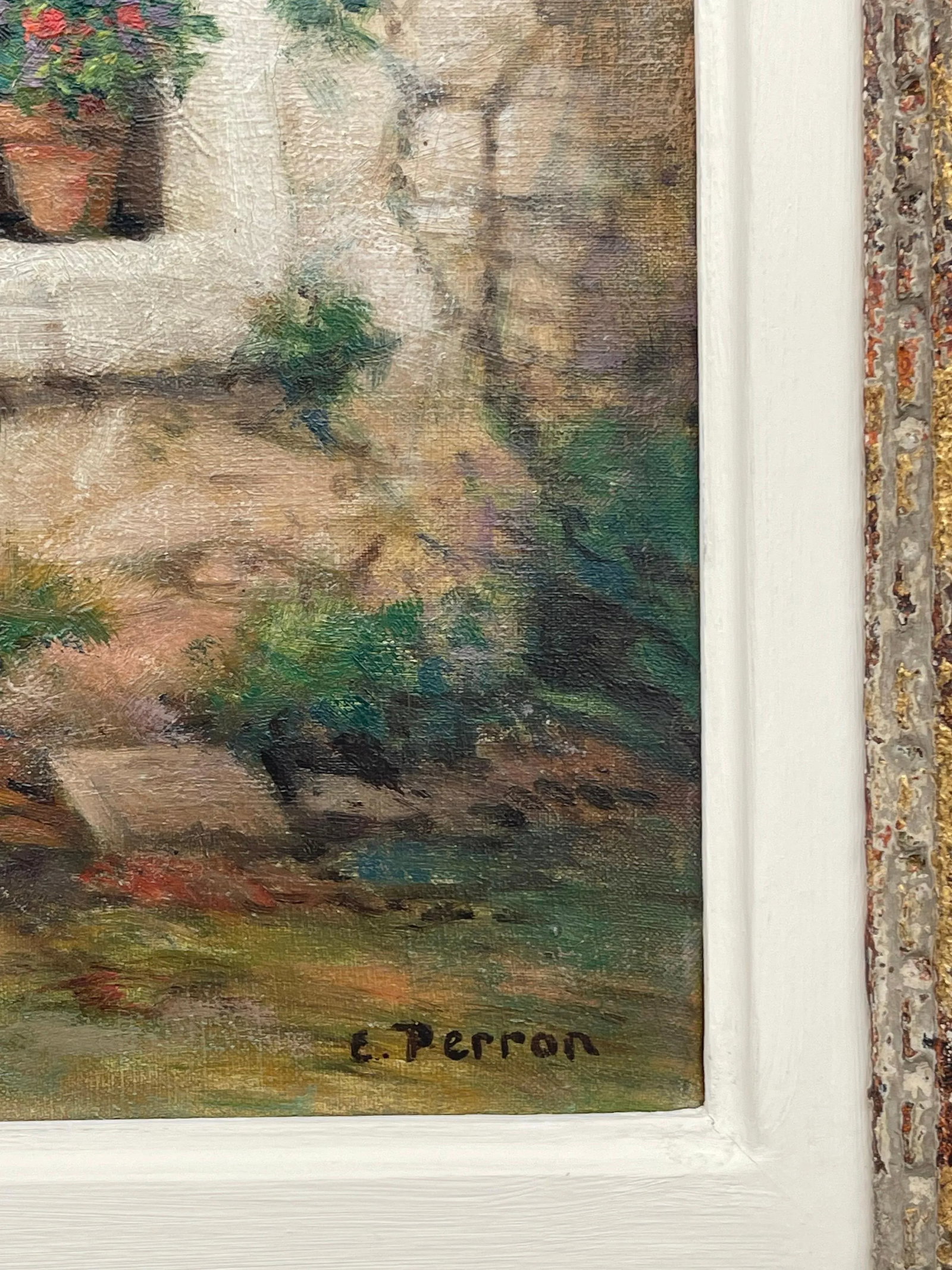 Rare Early 20th Century Realist Oil Painting of Quaint French Stone Cottage Building & Interior in a - 3