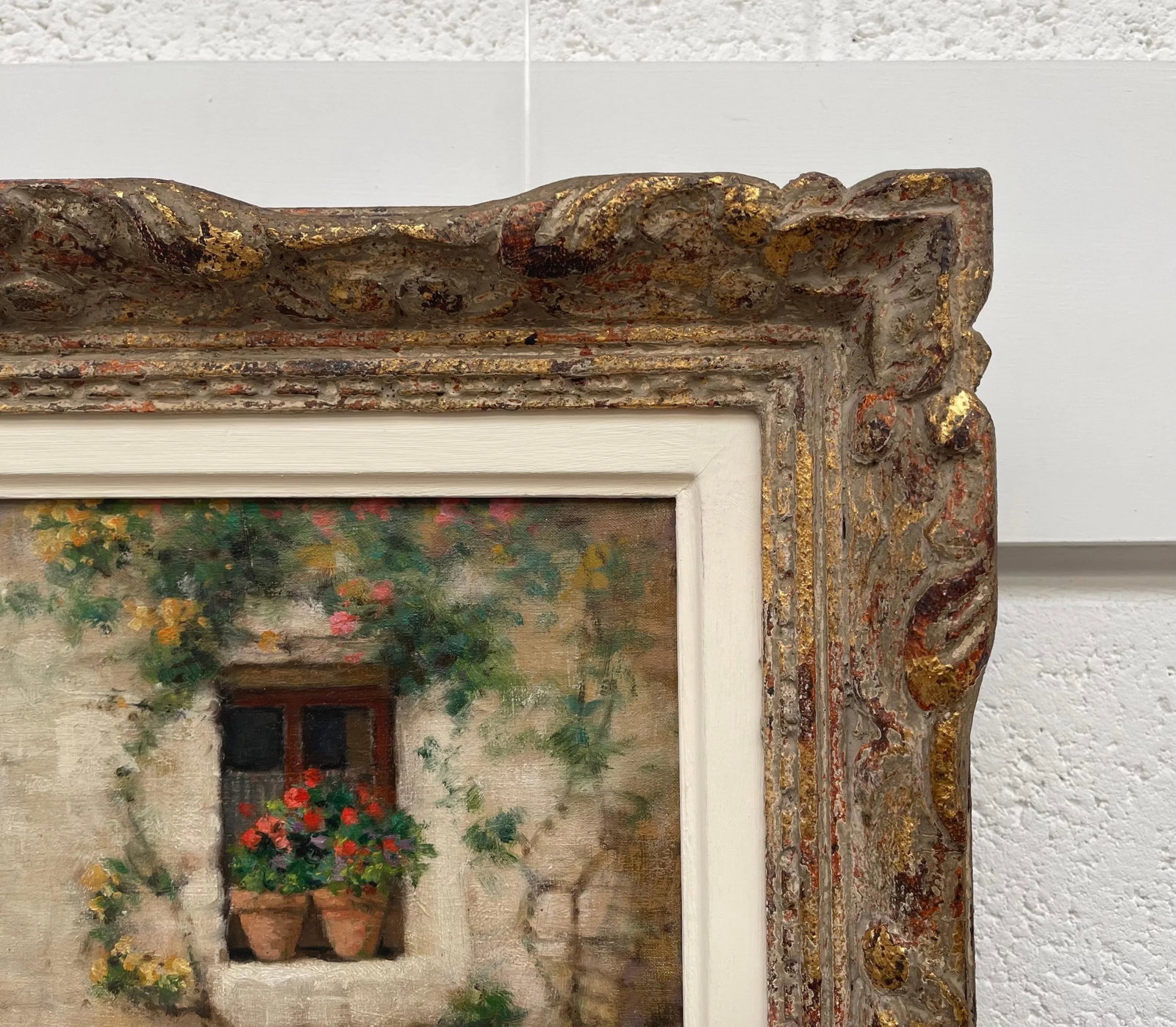 Rare Early 20th Century Realist Oil Painting of Quaint French Stone Cottage Building & Interior in a - 7