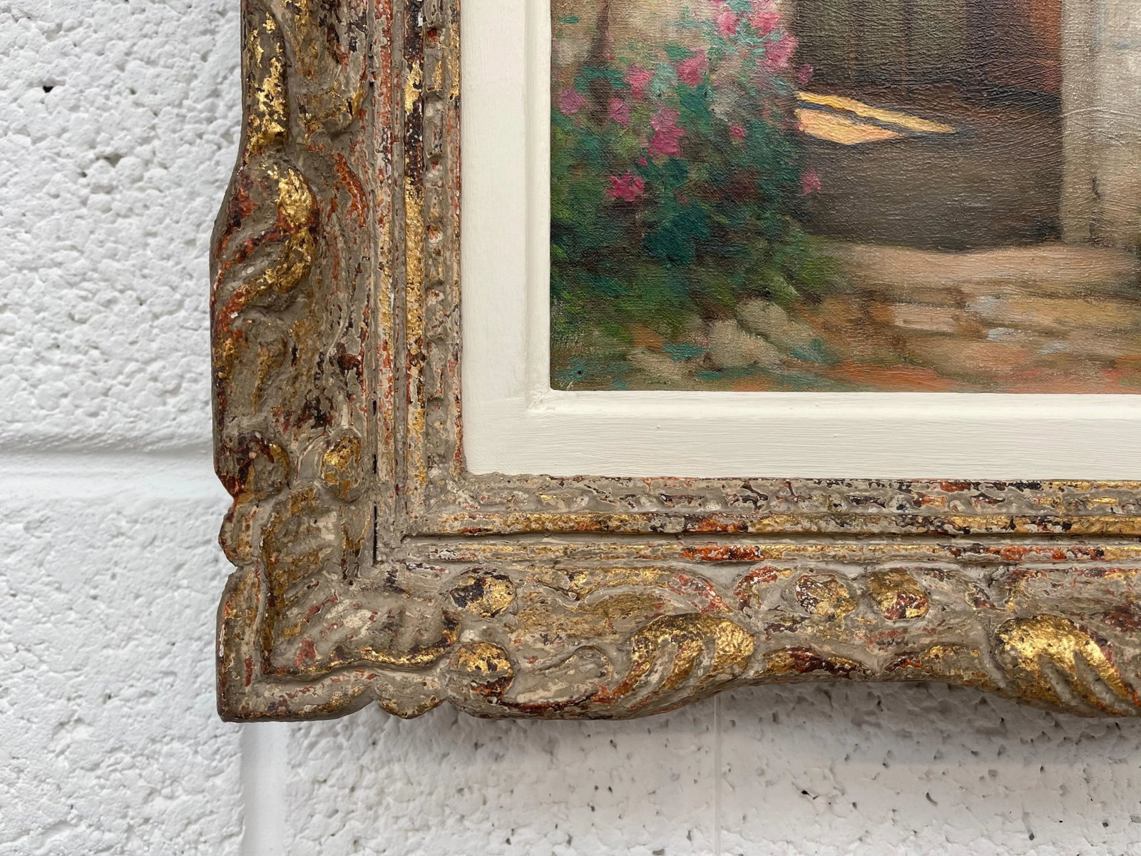 Rare Early 20th Century Realist Oil Painting of Quaint French Stone Cottage Building & Interior in a - 9