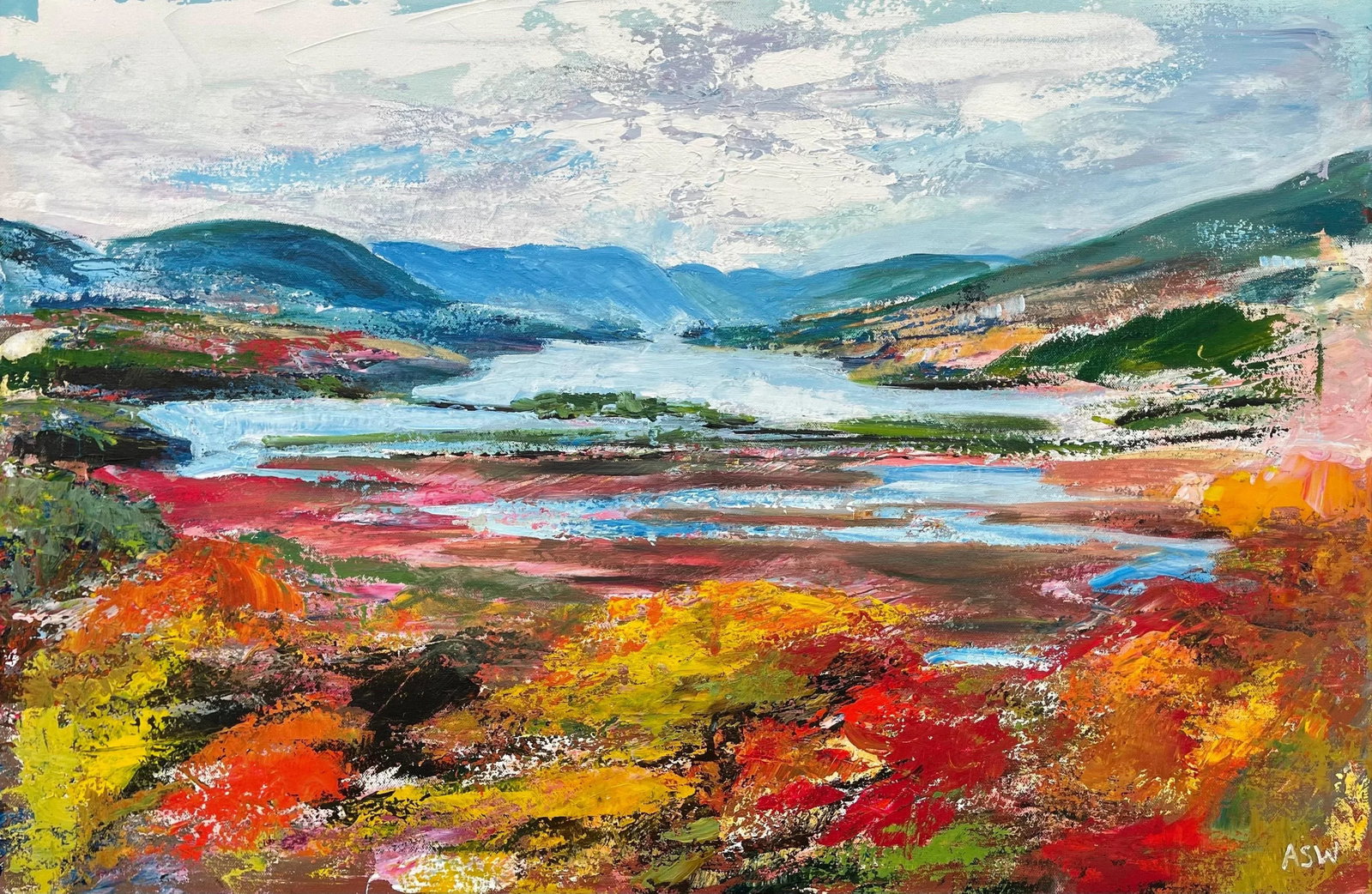 Colourful Abstract Landscape Painting of the Hudson River - Unique Original Art by Contemporary Brit - 12