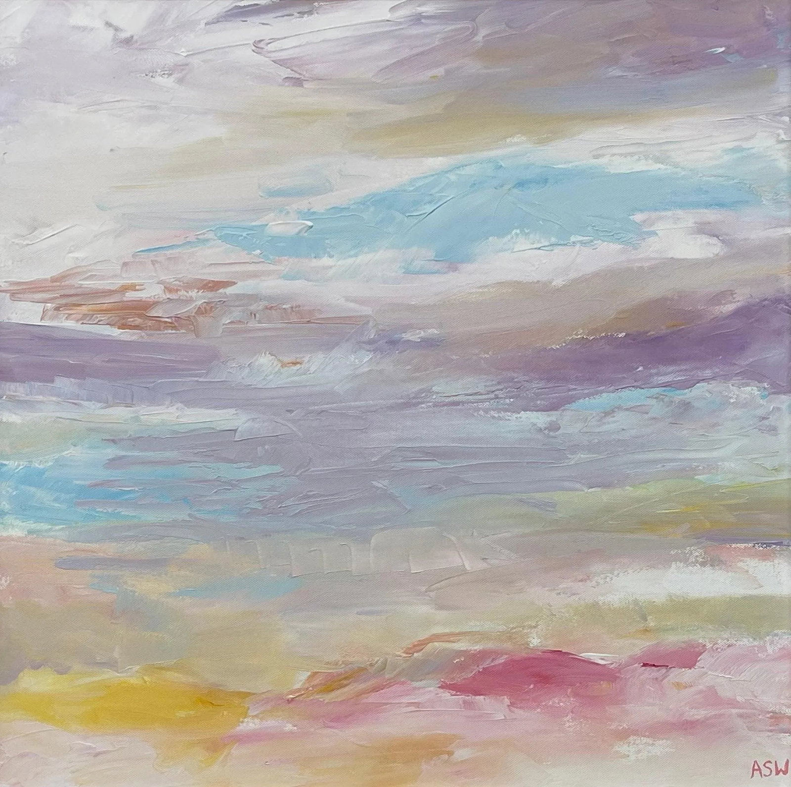Serene Abstract Impressionist Seascape Landscape With Light Pinks Lilacs Blues & Yellows by Contempo - 11