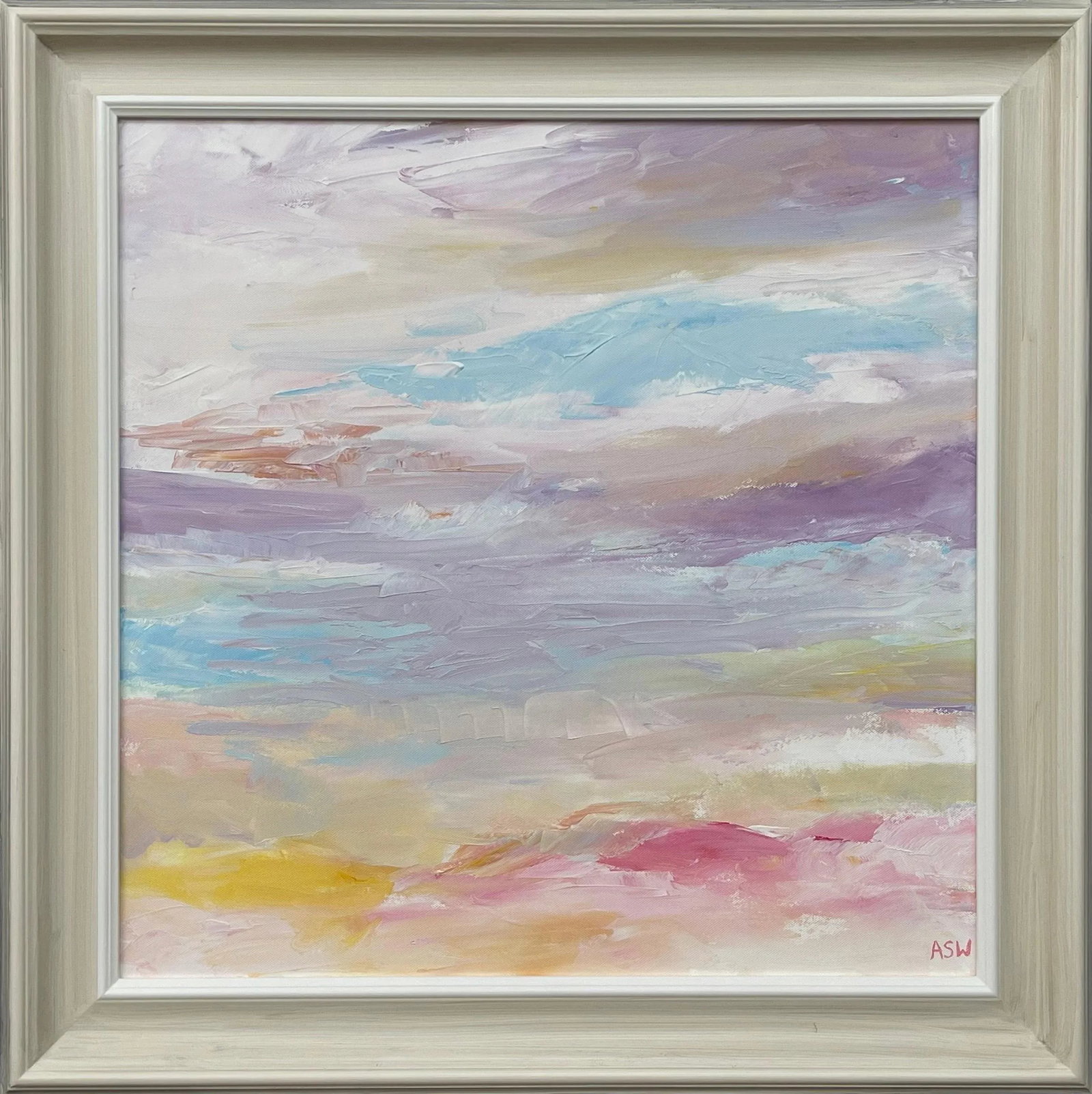 Serene Abstract Impressionist Seascape Landscape With Light Pinks Lilacs Blues & Yellows by Contempo - 13
