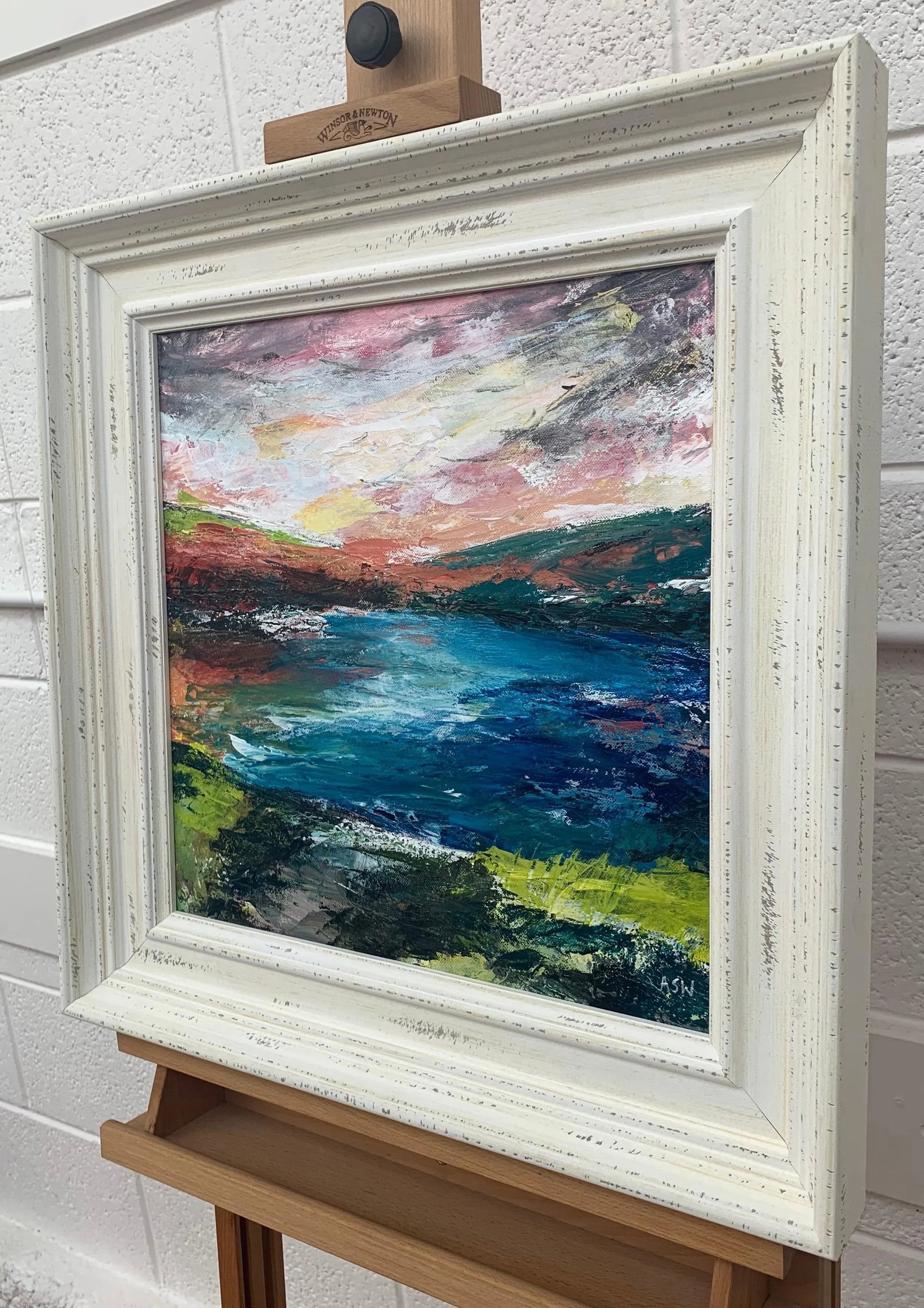Colourful Abstract River Bank Lakeside Landscape - Unique Original Art by British Urban Landscape Ar - 10
