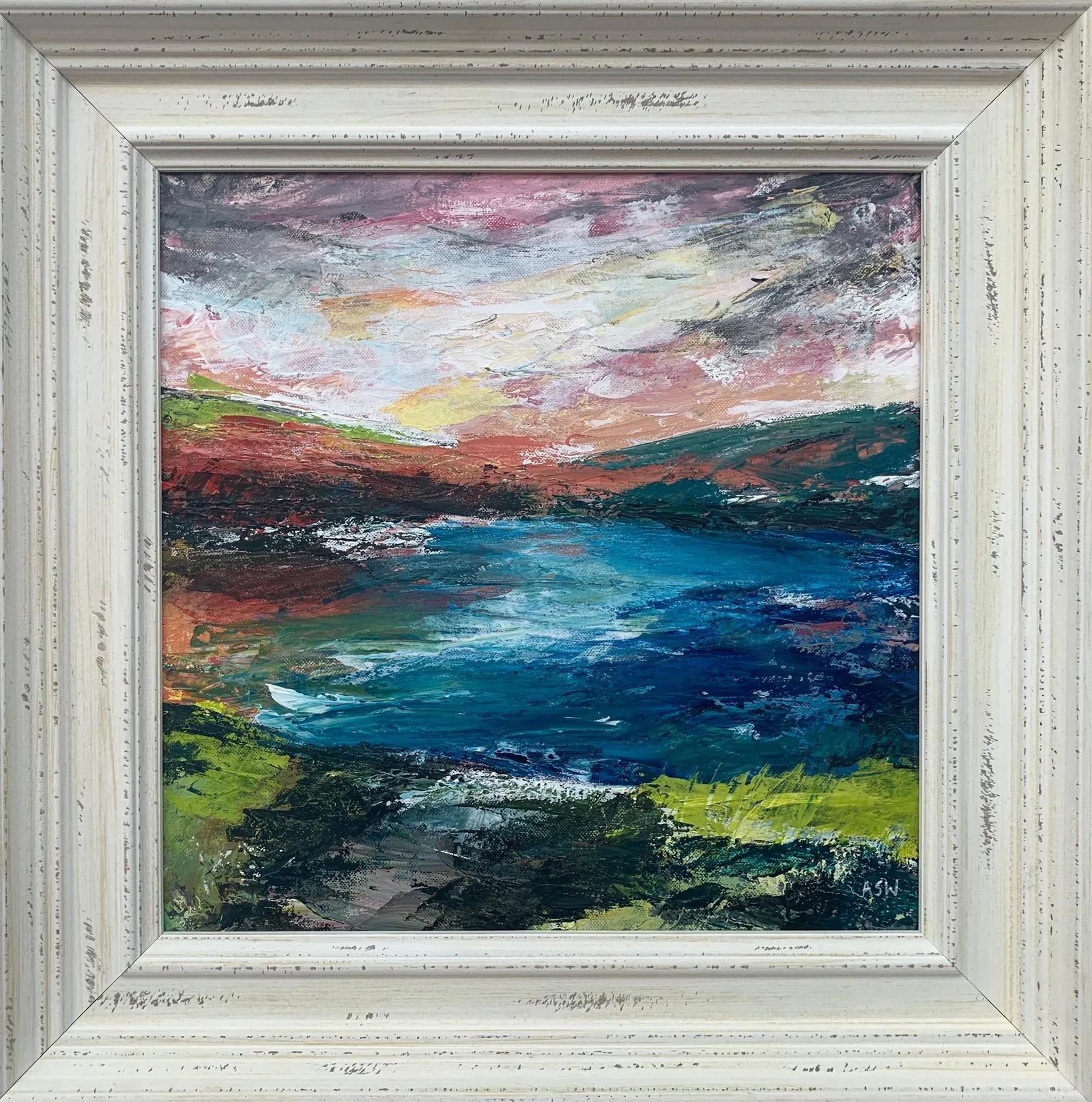 Colourful Abstract River Bank Lakeside Landscape - Unique Original Art by British Urban Landscape Ar - 13
