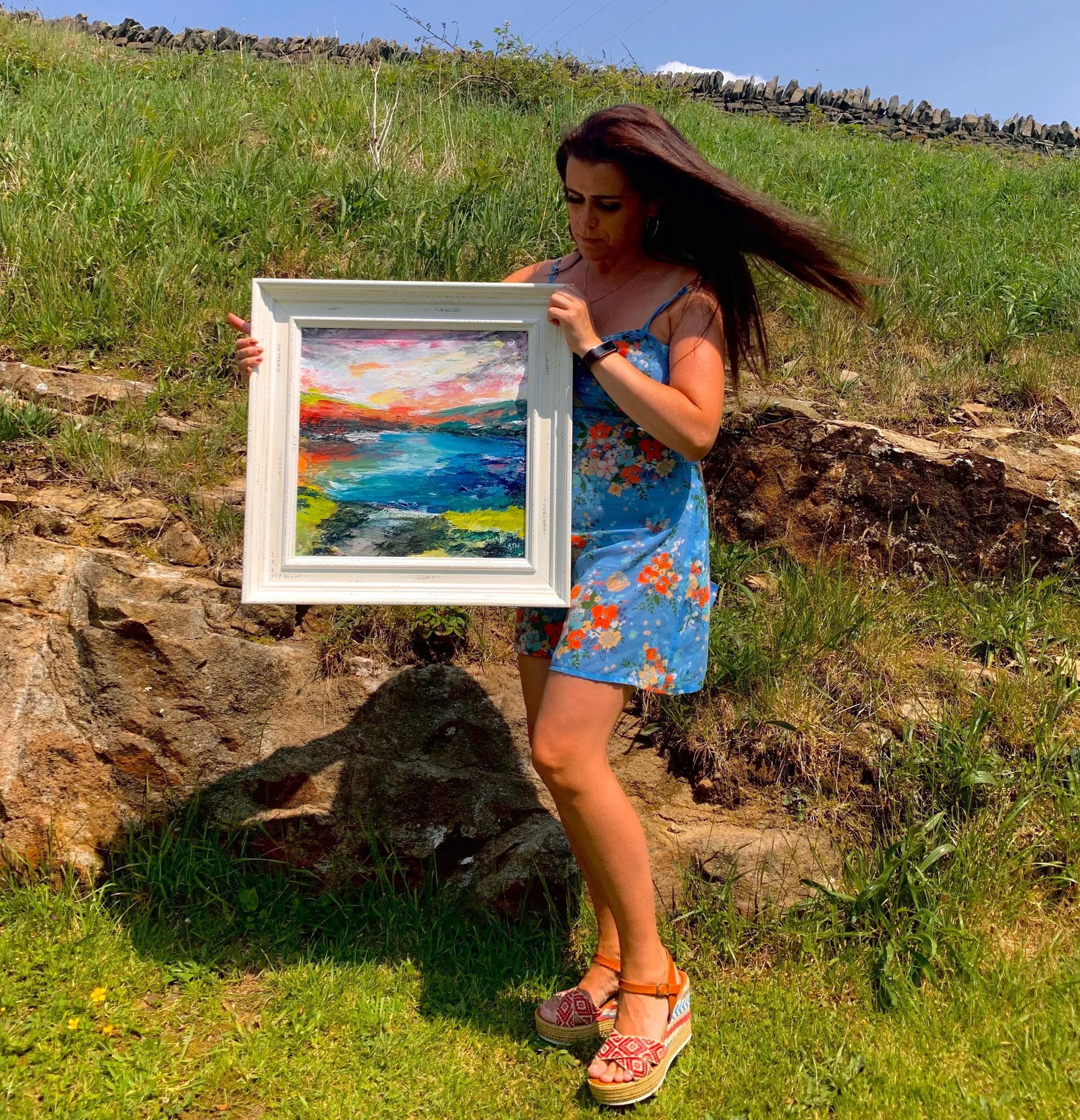 Colourful Abstract River Bank Lakeside Landscape - Unique Original Art by British Urban Landscape Ar - 2