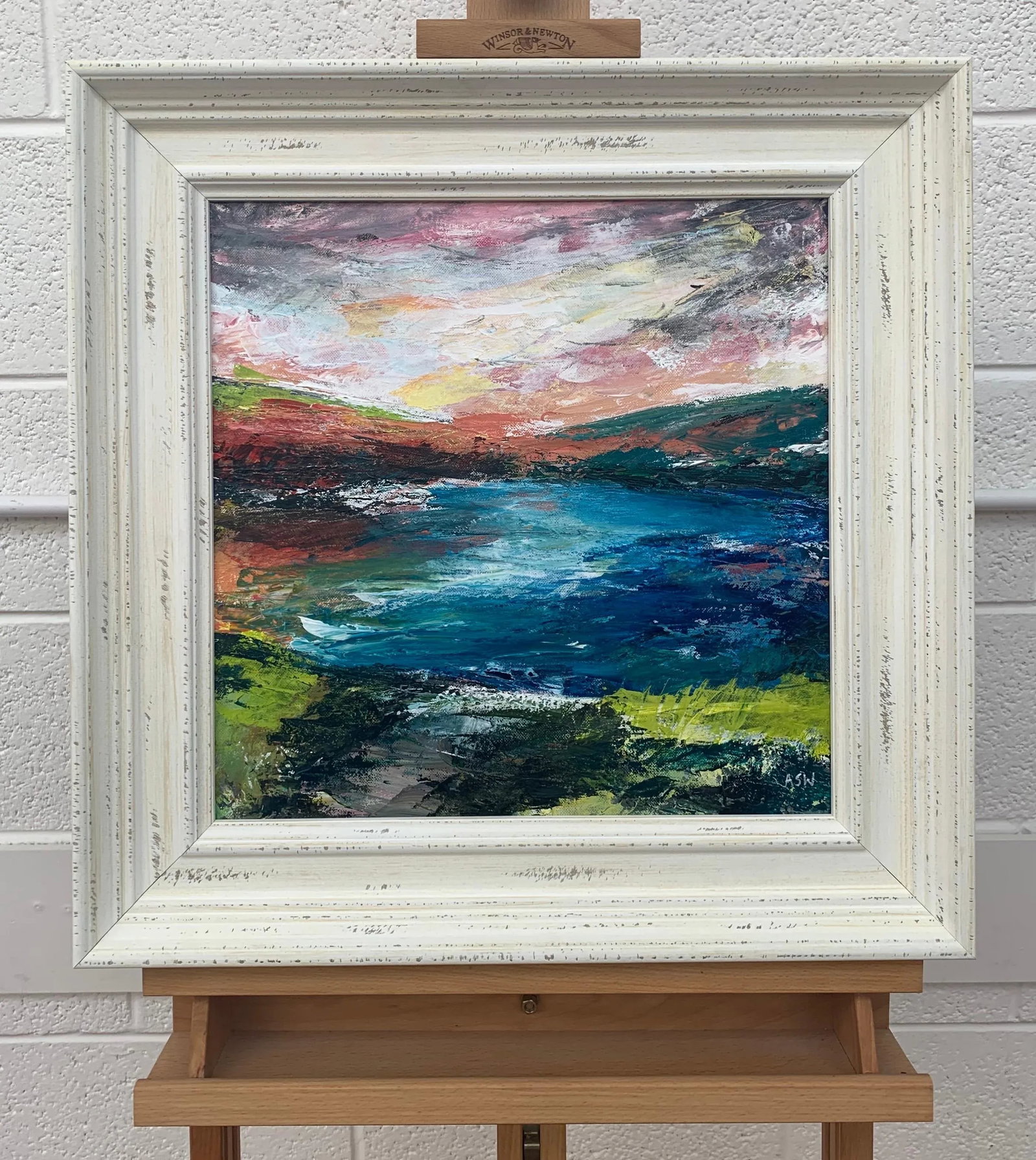 Colourful Abstract River Bank Lakeside Landscape - Unique Original Art by British Urban Landscape Ar - 9