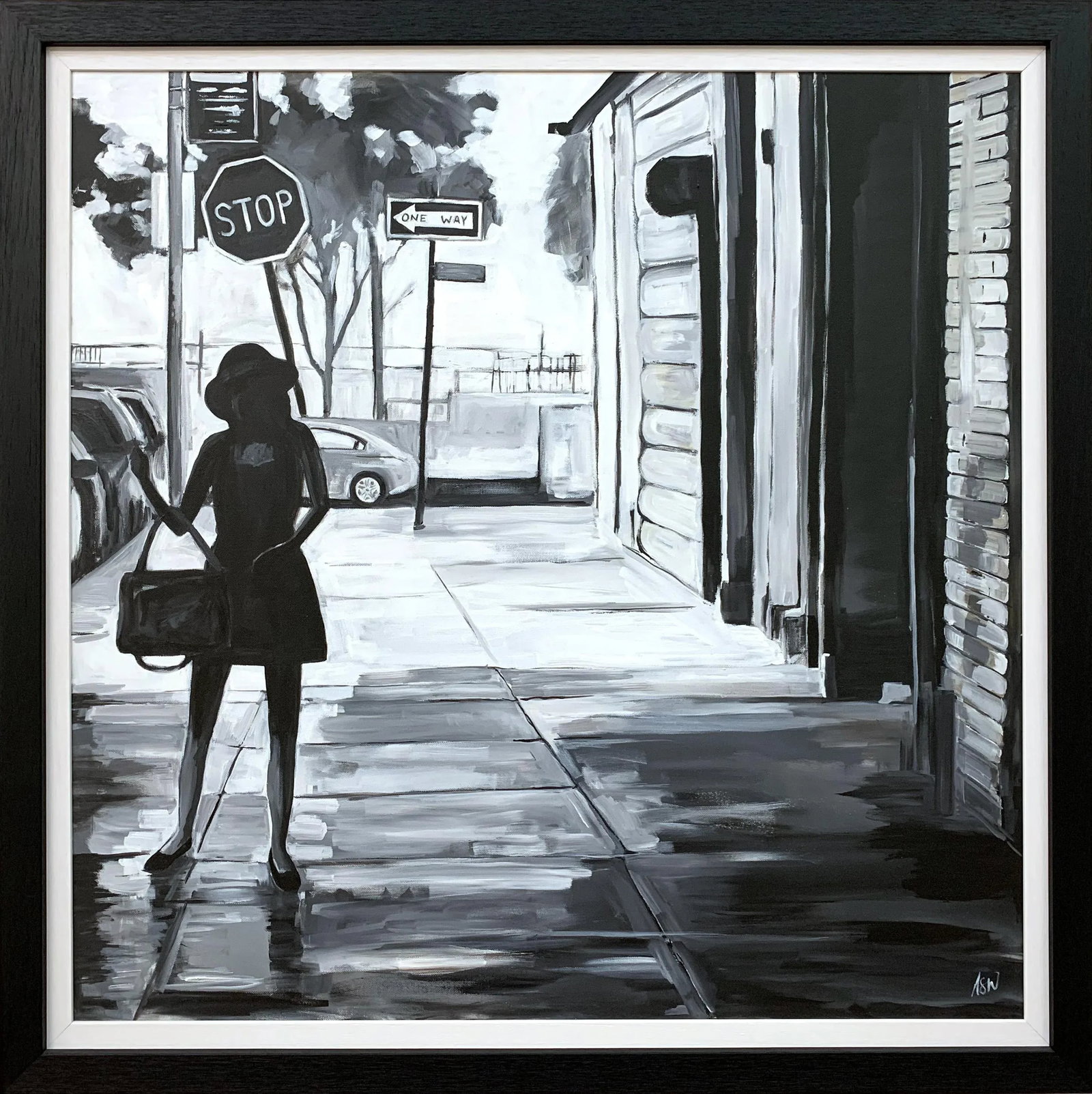 Black & White Female Figure Manhattan Woman in New York by British Urban Artist - 10
