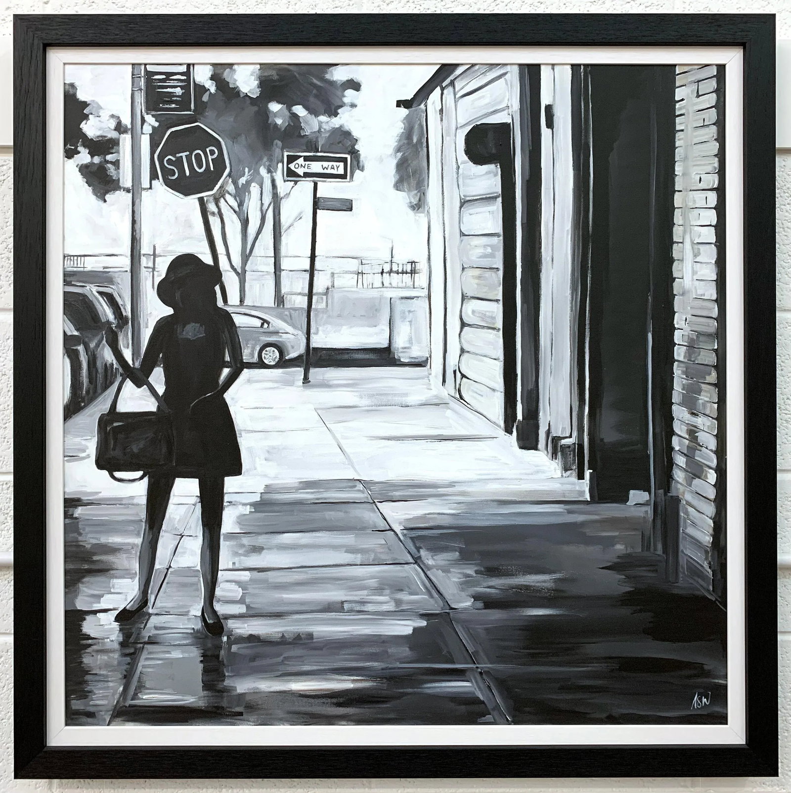 Black & White Female Figure Manhattan Woman in New York by British Urban Artist - 5