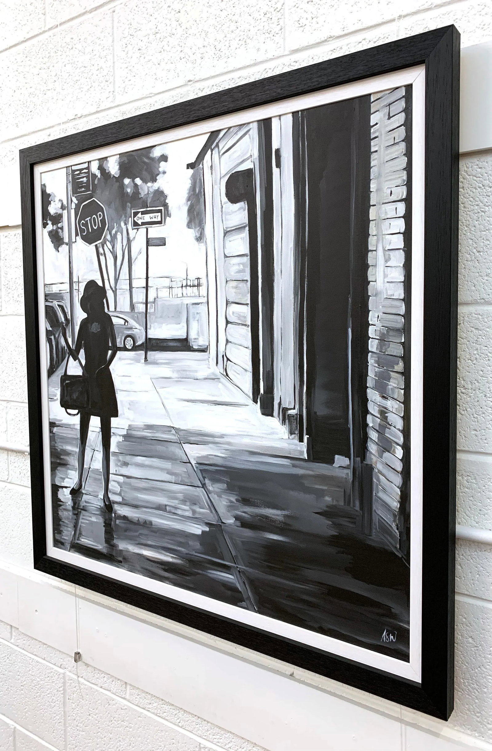 Black & White Female Figure Manhattan Woman in New York by British Urban Artist - 6