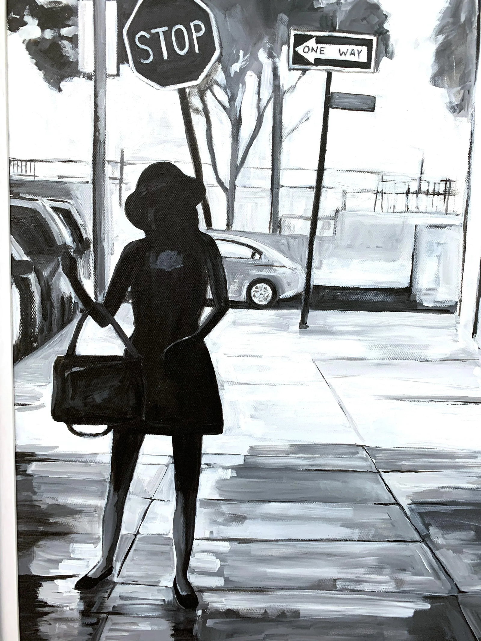 Black & White Female Figure Manhattan Woman in New York by British Urban Artist - 7