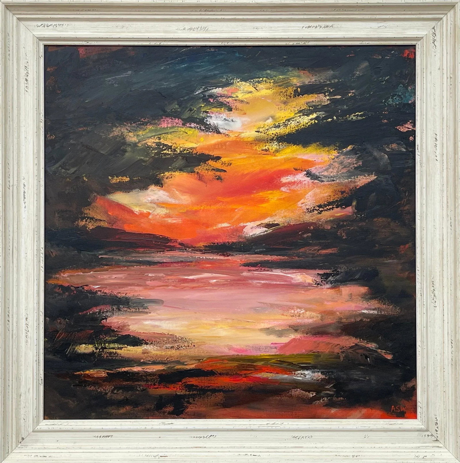 Black Orange & Yellow Abstract Landscape Painting - Unique Original Art by British Contemporary Arti - 13