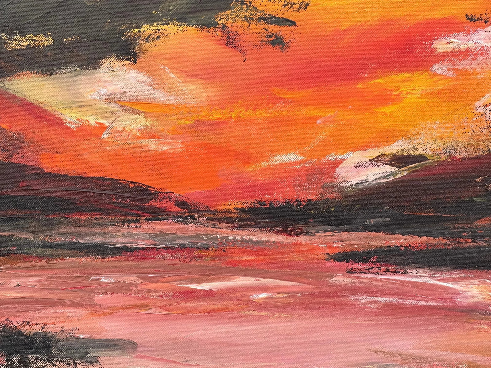 Black Orange & Yellow Abstract Landscape Painting - Unique Original Art by British Contemporary Arti - 4