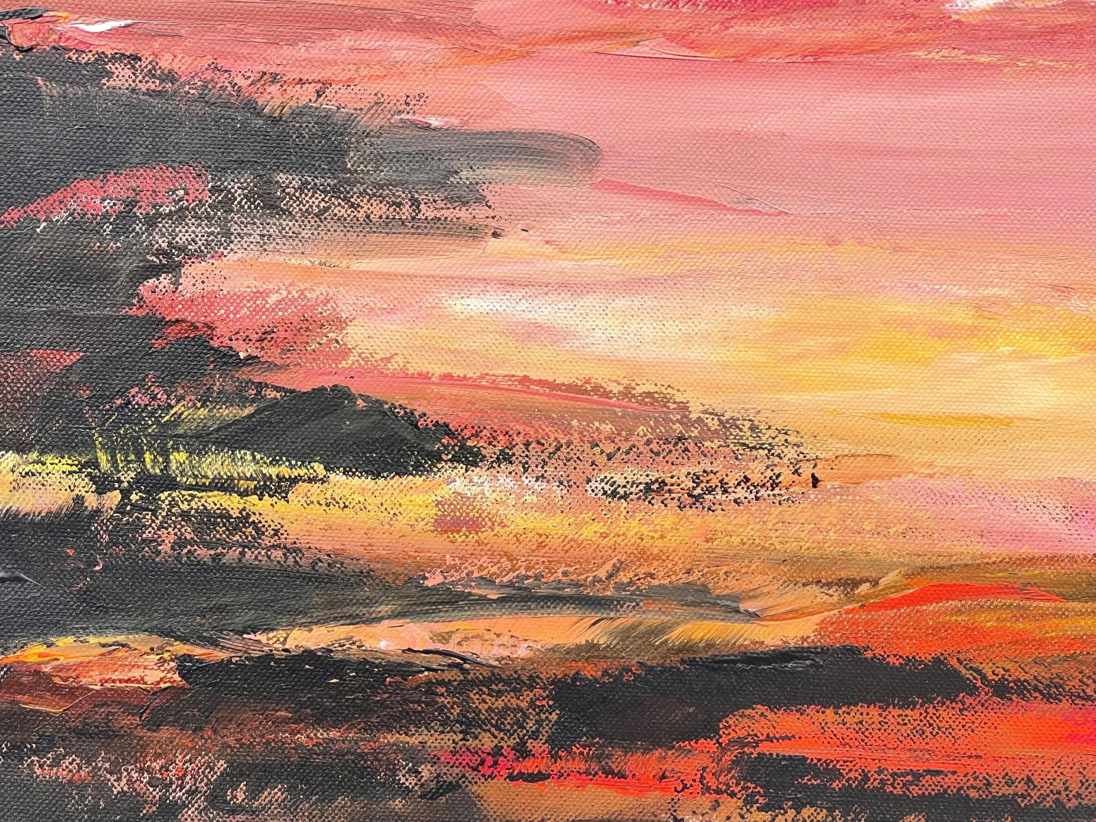 Black Orange & Yellow Abstract Landscape Painting - Unique Original Art by British Contemporary Arti - 6