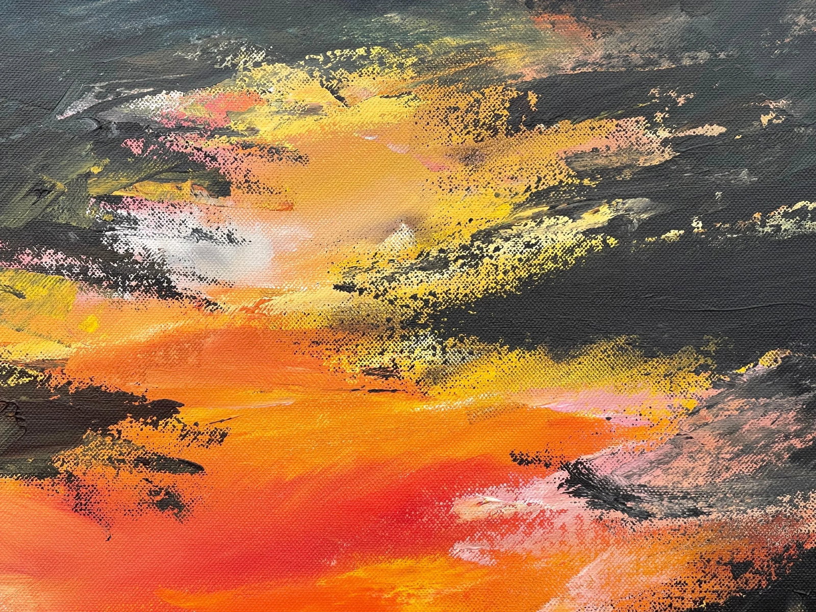 Black Orange & Yellow Abstract Landscape Painting - Unique Original Art by British Contemporary Arti - 7