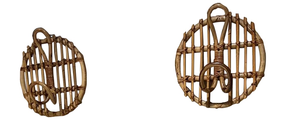 1950s French Rattan Bamboo Coat Racks Style Louis Sognot France: For your consideration, a 1950s French rattan and bamboo wall-mounted coat rack, heavily attributed to the signature mid-century style of renowned French designer Louis Sognot. Handcrafted completely
