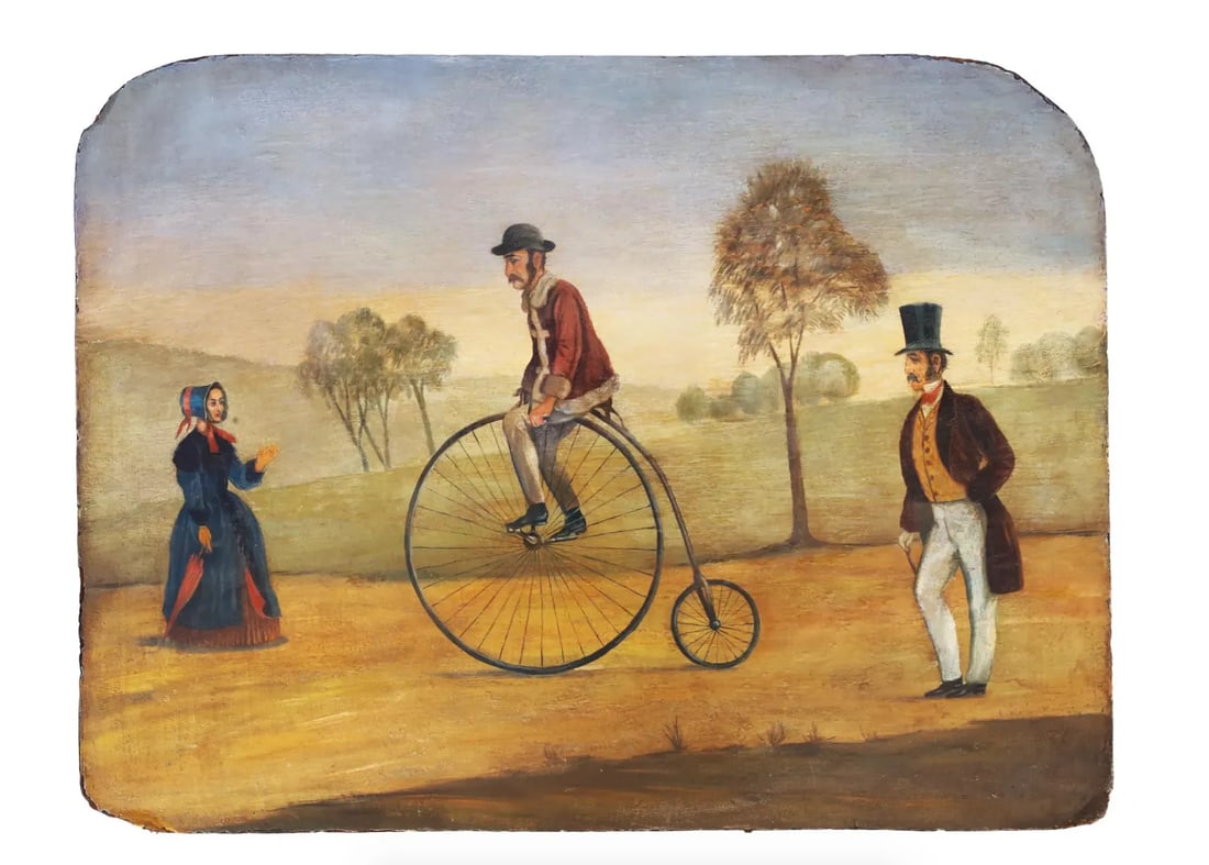 Antique American Oil Painting of a High Wheeler, Advertising Penny Farthing - 5