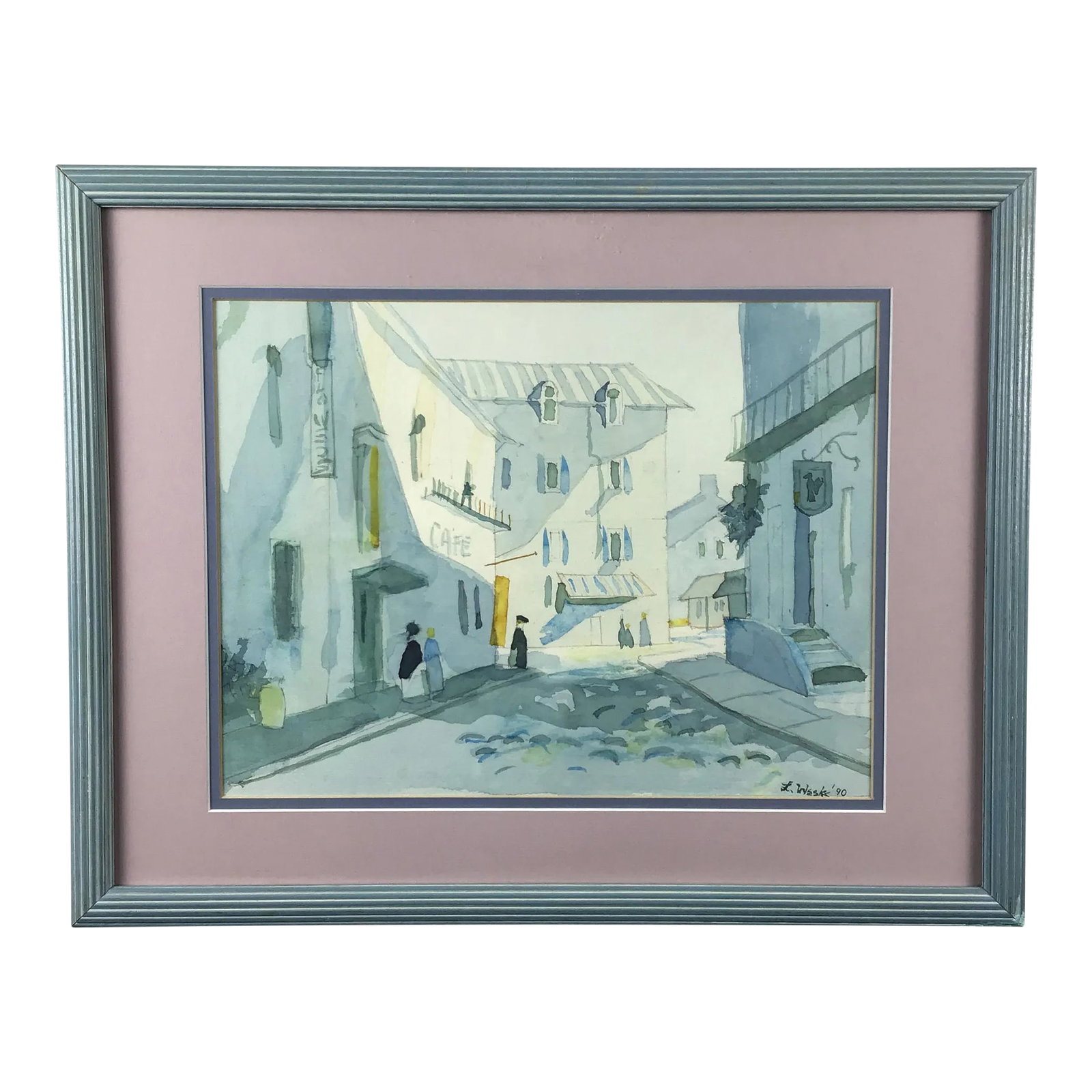 Framed Vintage Watercolor Original Painting: Absolutely gorgeous watercolor painting signed, framed, matted and in gift giving condition. The soft pastel colors are enhanced by the frame and matting. We love the historical tag on the back