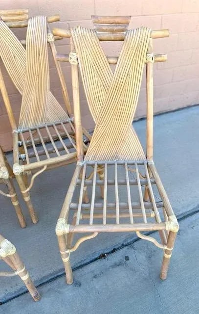 Vintage Pencil Reed X Back/Bamboo Pagoda Dining Chairs-A Set - 12