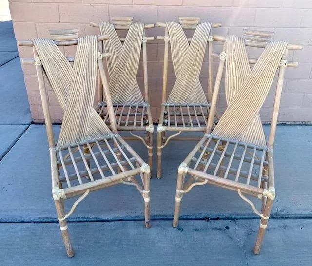 Vintage Pencil Reed X Back/Bamboo Pagoda Dining Chairs-A Set - 13