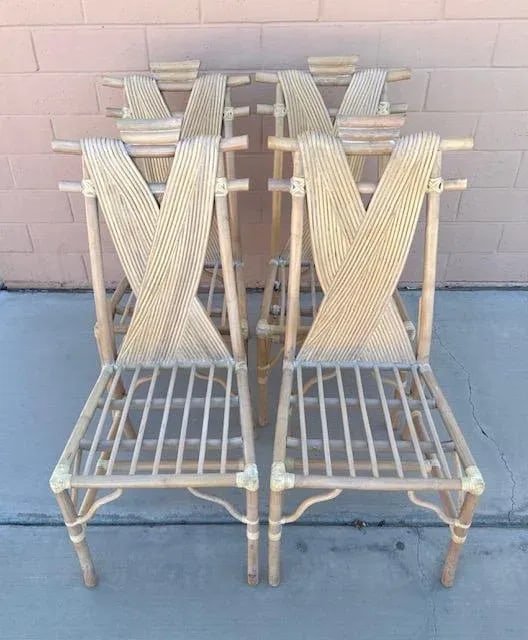 Vintage Pencil Reed X Back/Bamboo Pagoda Dining Chairs-A Set - 2