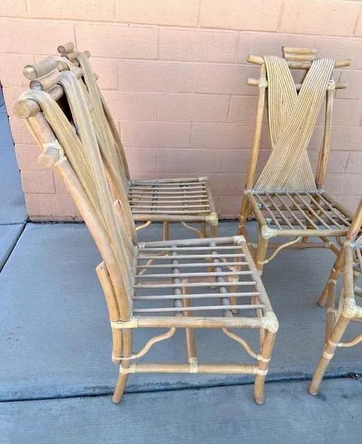 Vintage Pencil Reed X Back/Bamboo Pagoda Dining Chairs-A Set - 3