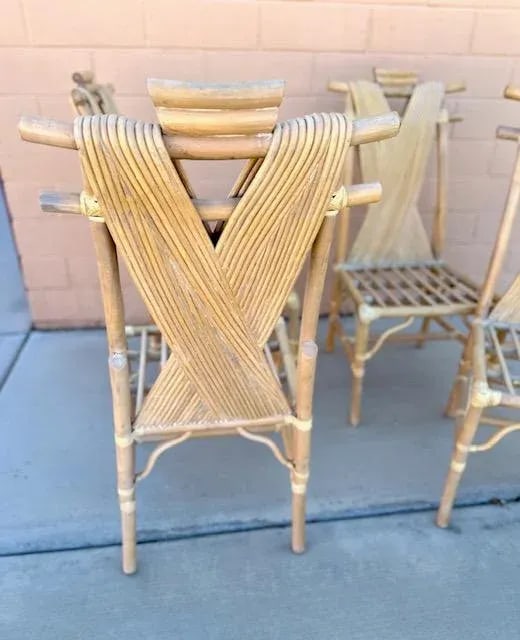 Vintage Pencil Reed X Back/Bamboo Pagoda Dining Chairs-A Set - 5