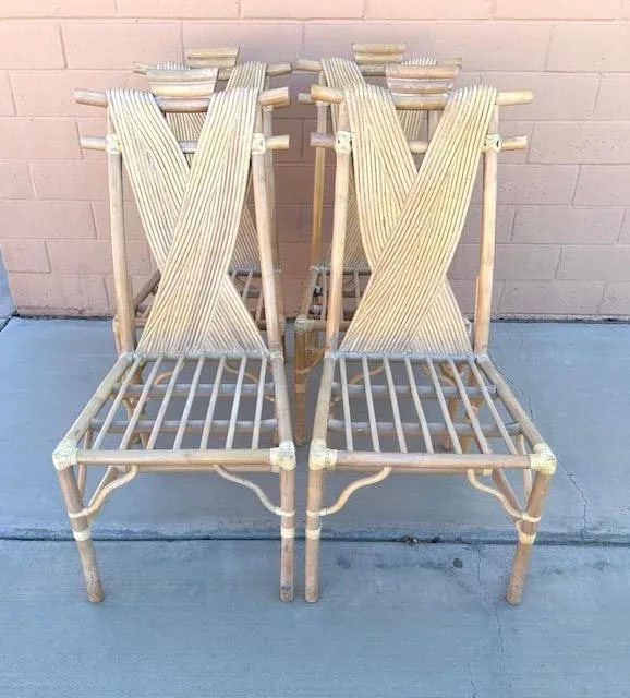 Vintage Pencil Reed X Back/Bamboo Pagoda Dining Chairs-A Set - 7