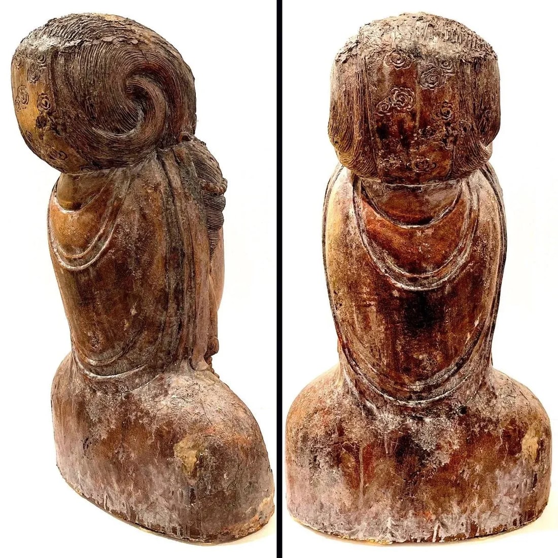 Antique Guan Yin Carved Buddha Bust - Monumental - 3