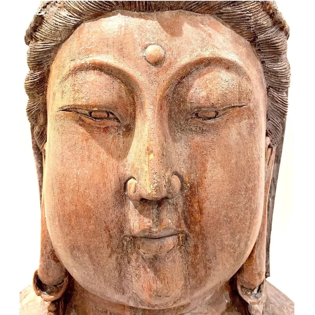 Antique Guan Yin Carved Buddha Bust - Monumental - 6