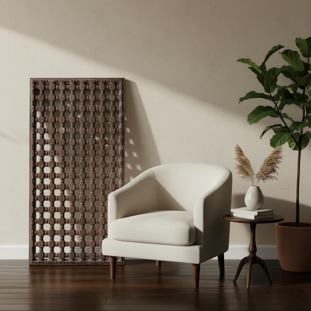 Vintage Hand Carved Lattice 31" X 56" Wood Wall Hanging - 2