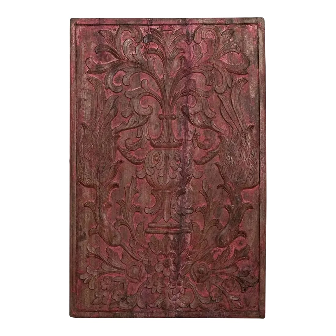 Vintage Handmade Hand Carved Red Wall Panel | Farmhouse Style Wall Decoration | 37 Inch Tall Decorat (1 of 3)