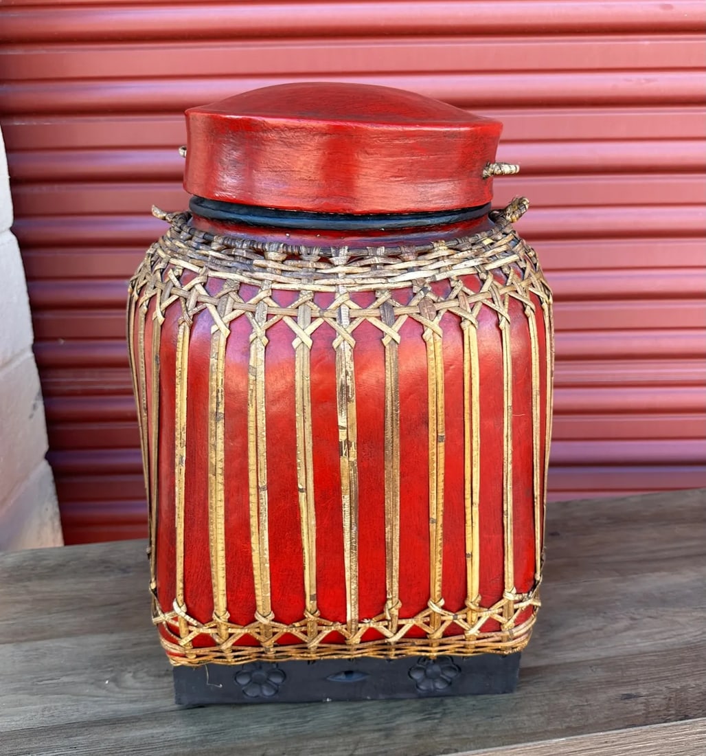 Antique Asian/Thai Red Rice Basket W/Lid - 5
