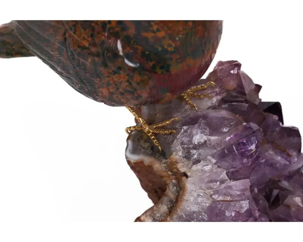 Late 20th Century 14k Gold, Carved Jasper Bird on an Amethyst Rock Geode - 3