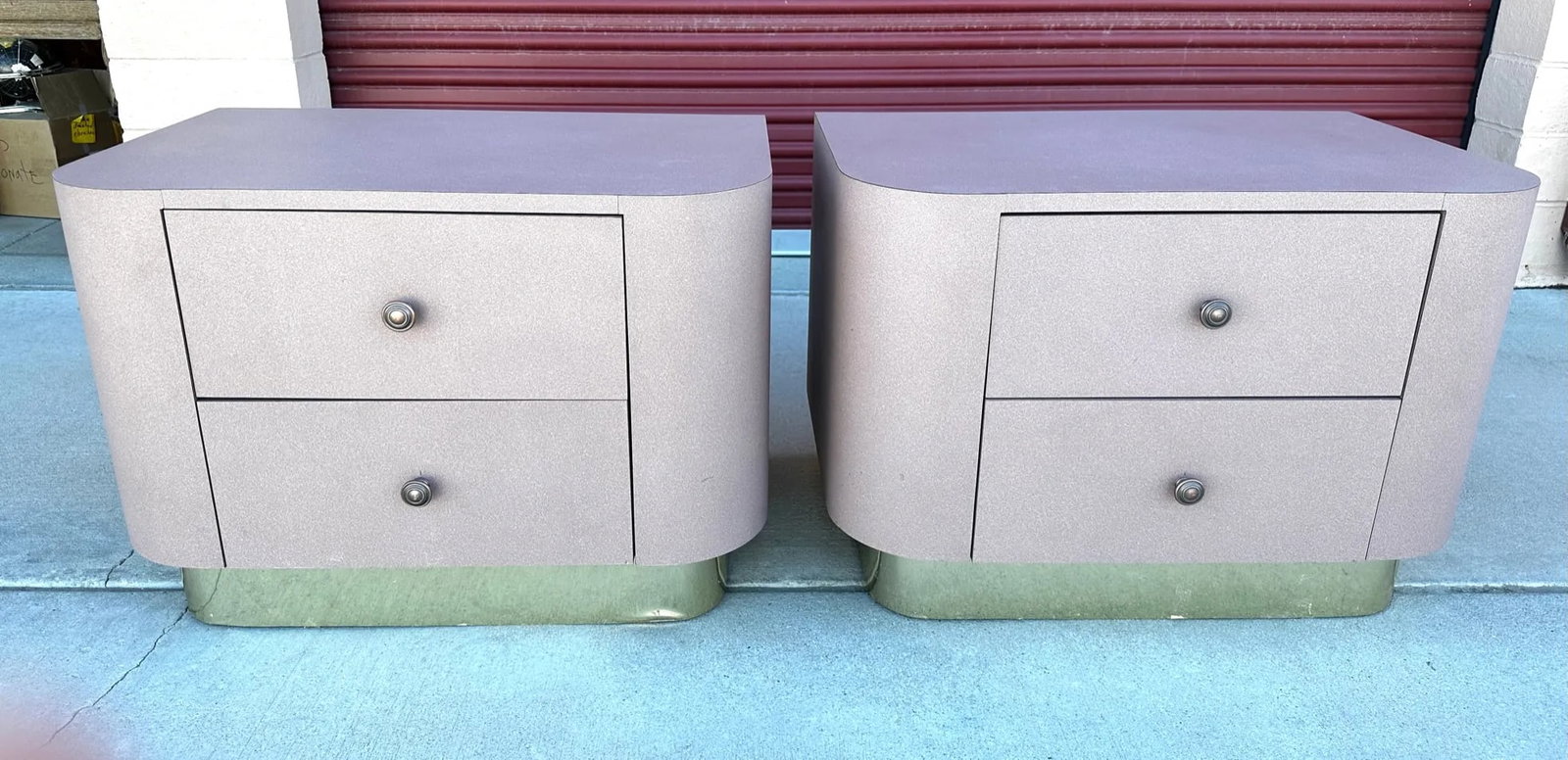 Vintage Postmodern Waterfall Front Mauve/Brass 2 Drawer Nightstands-a Pair - 12