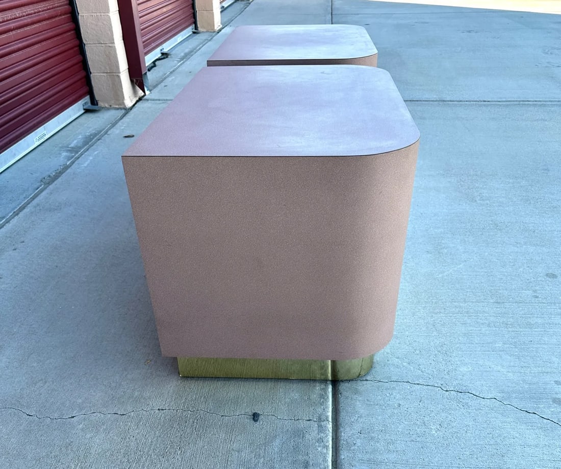 Vintage Postmodern Waterfall Front Mauve/Brass 2 Drawer Nightstands-a Pair - 5