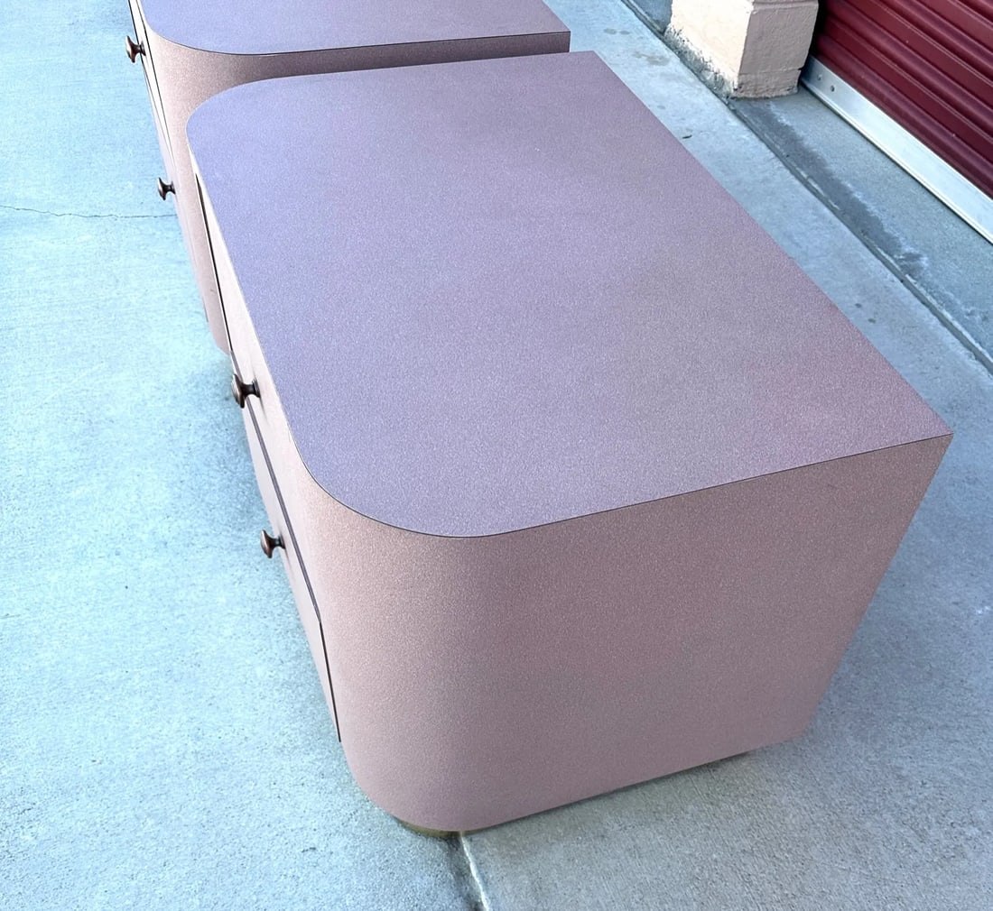 Vintage Postmodern Waterfall Front Mauve/Brass 2 Drawer Nightstands-a Pair - 6