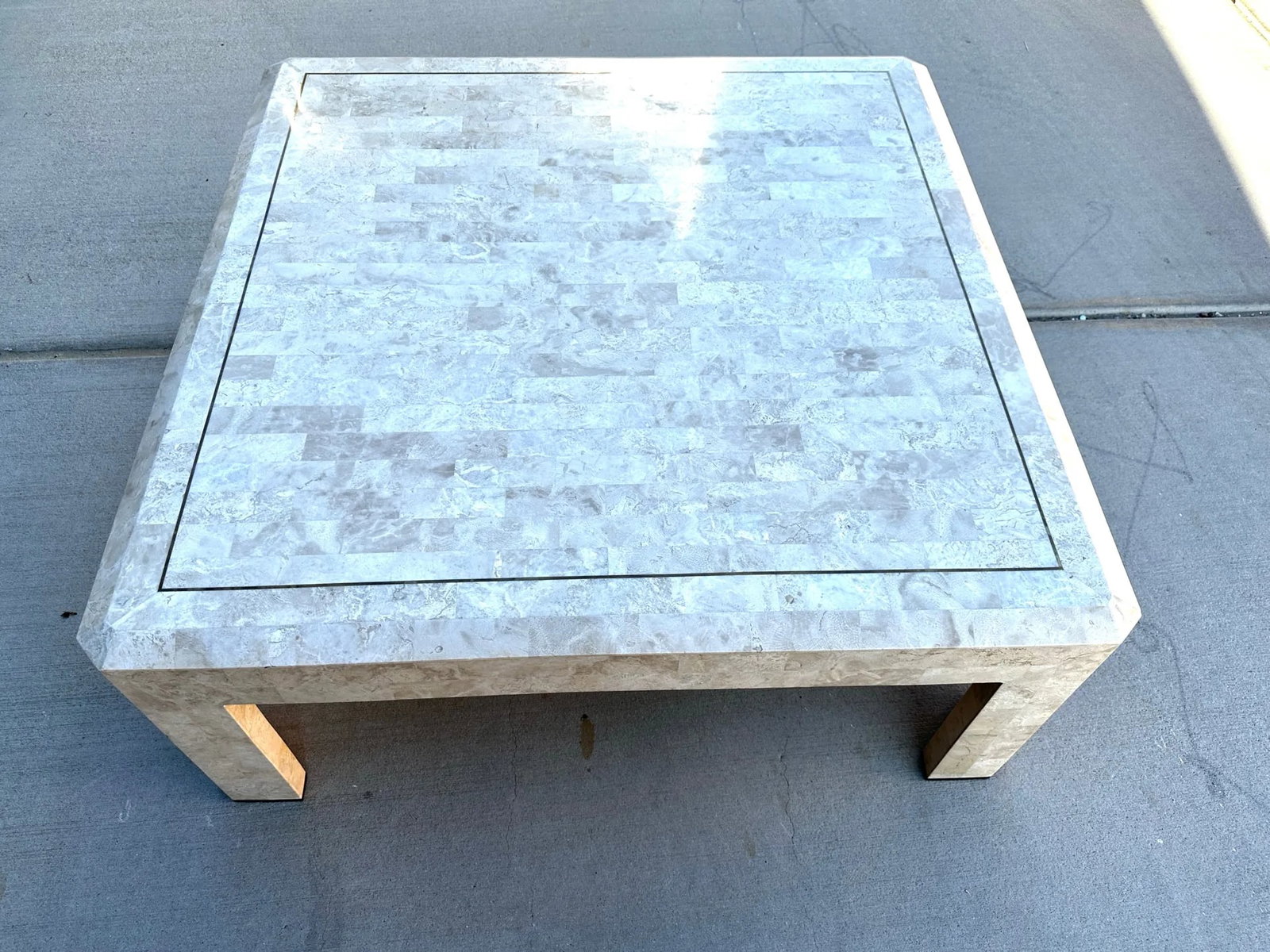 Maitland-Smith Tessellated Stone and Brass Inlay Coffee Table - 4