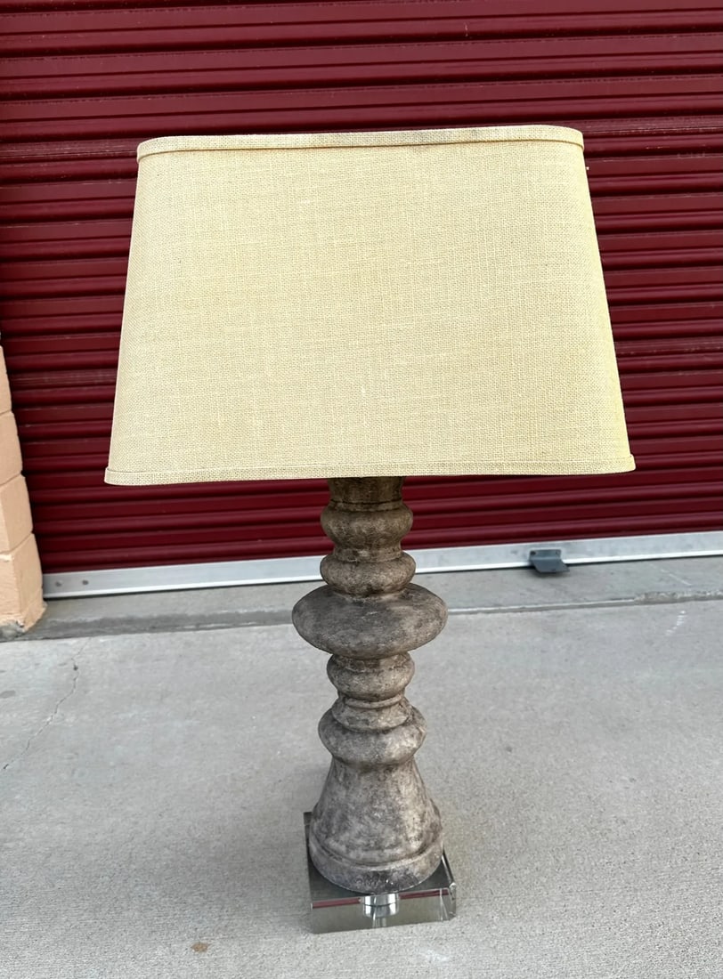 Restoration Hardware Style Faux Stone Table Lamp W/Shade - 7
