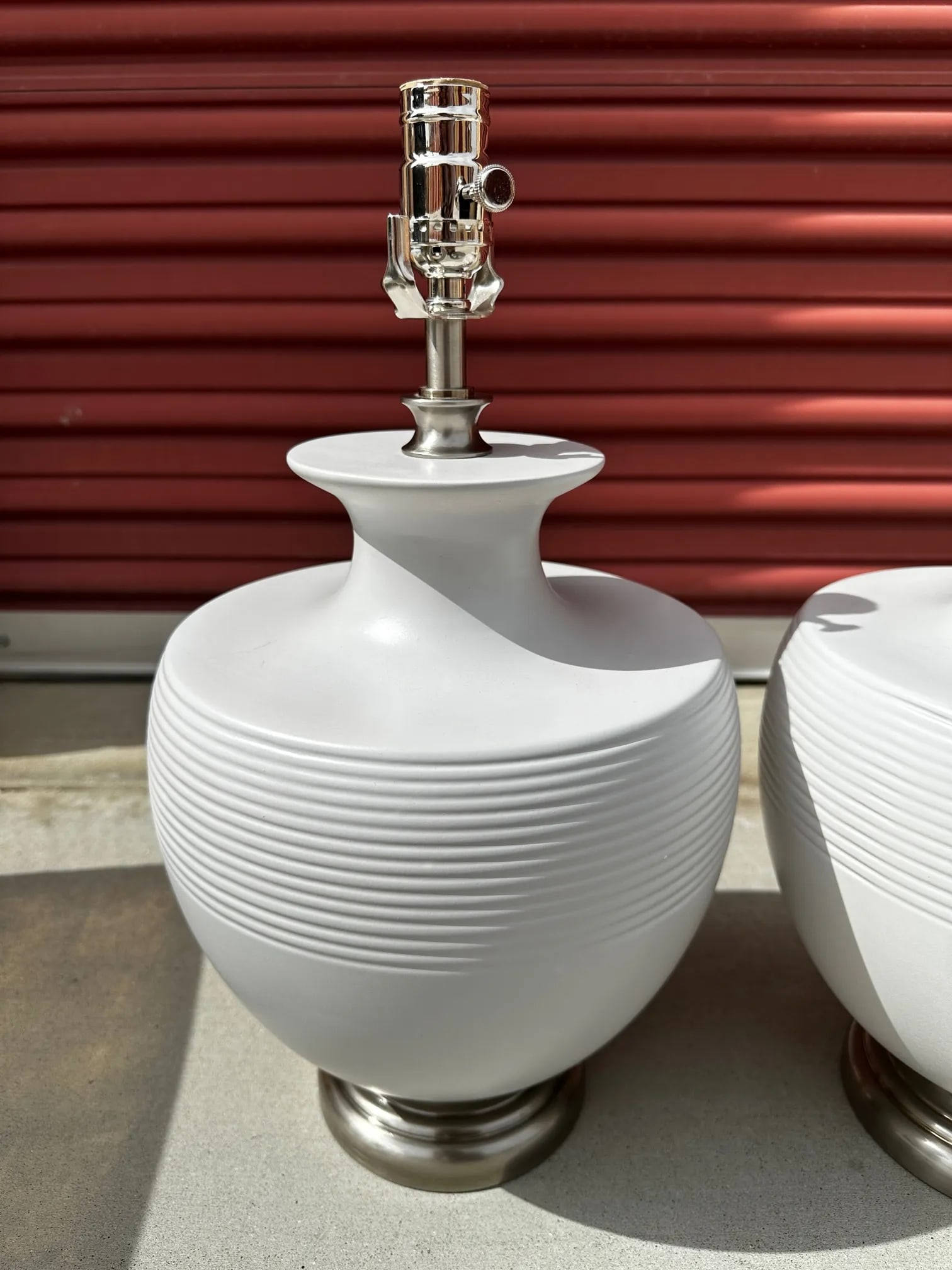 Modern Gray Urn Table Lamps-A Pair - 2